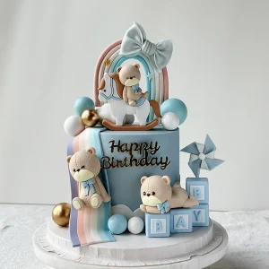 Blue Bear Bow Birthday Party Decoration Accessories Cake Ball Kids Cake Decoration Supplies
