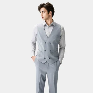 Blue Gray Men’s Reversible Breathable Winter Waistcoat Vest with No Collar Double breasted