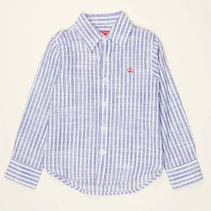 Blue and White Striped Spring Autumn Boys’ Cotton Shirts Long Sleeved Casual Lapel Shirts for Children Boys