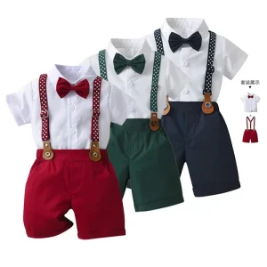 Boutique Baby Boys Clothing Sets Toddler Boy Clothes Suit Short Sleeve Shirts+Overall 3PCS Children Gentleman Boy Outfits Set