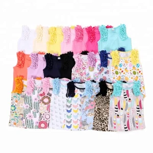Boutique Baby Double Ruffle Shirt Girls T shirt Cotton Tank Top for Little Girls