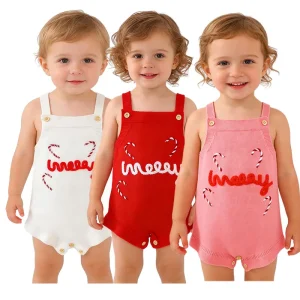 Boutique Baby Girls Kint Rompers Sleeveless Newborn Strap Sweater Bodysuit Jumpsuit Ruffle Sleeve Infant Clothes