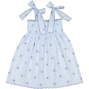 Boutique Fashion Kids Girls Casual Dresses Crop Shoulder Star Printed Smocked Dresses for 3-12 Years