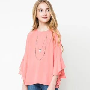 Boutique Girl Clothing Children’s Designer Back Neck Designs Frill Sleeve Chiffon Blouse