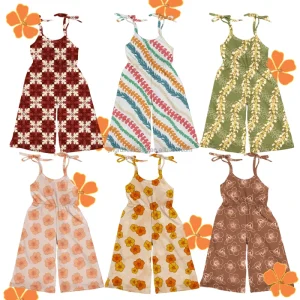 Boutique Hawaiian Floral Designs Girls Jumpsuits Sleeveless Lace up Style Milk Silk Full Length Baby Girls Trendy Jumpsuits