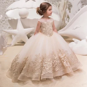 Boutique Kids Evening Gown Girls Dress Wedding Party Champagne Long Gowns Baby Dressing Tulle Princess Dress