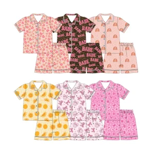 Boutique Kids Girl Short Sleeve Two Piece Pajamas Spring Summer Custom Printing Sleep Wear Set
