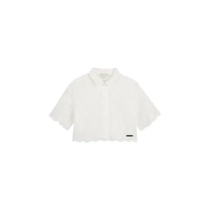 Boutique Summer Casual Hollow Out Lace Girls Full Sleeve Light Knitted and Single Breasted Thin Shirt for Kids