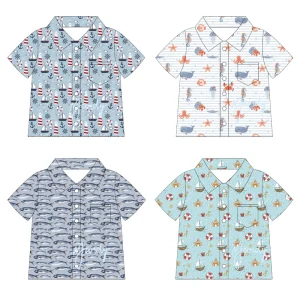 Boutique Summer Toddler Boys Short Sleeve Shirts Kids Printed Button Down Blouse Casual Polo Shirt Children Beach Wear