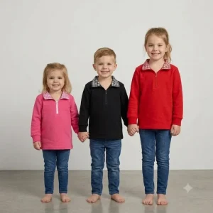 Boutique Toddler Kids Half Zip Sweatshirt Gingham Plaid Collar Long Sleeve Pullover Autumn Blank Boy Girl Sweatshirt