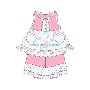 Boutique Valentine’s Day Print Baby Girls Outfits 2 Pcs Sets Pink Cute Cat Suit Kids Clothing