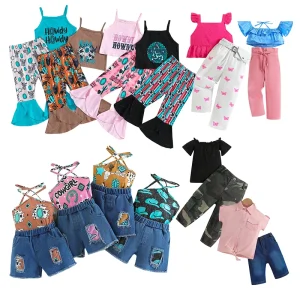 Boutique in Stock Girls Clothing Fashion Style Two Pieces Children Clothes Sets Western Girls Outfits