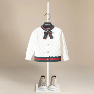 Bow Girl Knit Cardigan Spring Autumn Warm Children’s Sweater 95% Cotton Customizable Supply Source