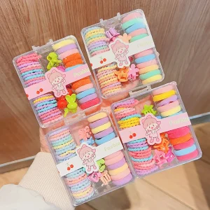 Box Packaging Colorful Rubber Bands Cute Baby Girl Elastic Hair Bands Mini Hair Claw Clip Set Hair Accessories