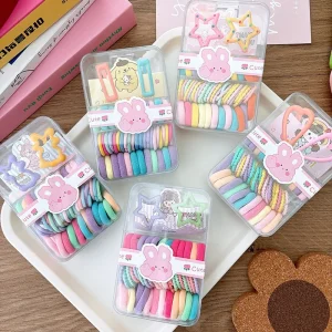 Boxed Children’s Small Size Sweet Candy Colored Nylon Hair Ties & Bands for Girls Kids Hair Accessories Set