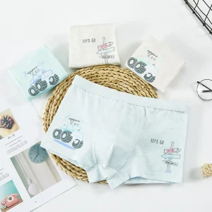 Boy 4 pieces Breathable Colour Cotton Children’s Flat Trousers Cotton Cartoon Student Underwear U cut Junior Boy Underpants