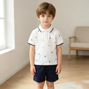Boy Casual Outfits Summer Kids Sports Polo T shirts Shorts Two Piece Sets Knitted Textured 100% Cotton Boys Clothing Set
