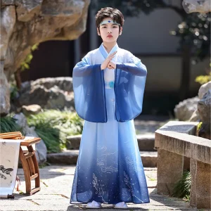 Boy Chinese Tang Suit Hanfu Costume Loose Fit Handsome Style Summer Style for Kids Boys Stage Performance Cosplay Wear