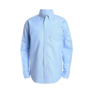 Boy Cotton Oxford Long Sleeve Shirt Solid Button Down with Anti Wrinkle Breathable Features for School