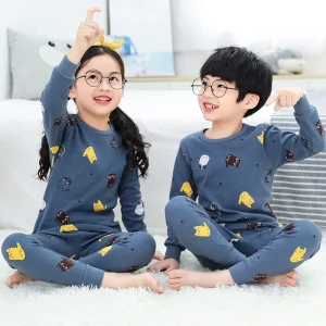 Boy Kids Pajama Sets Cotton Kids Sleepwear Blue Children Pajamas for Boys