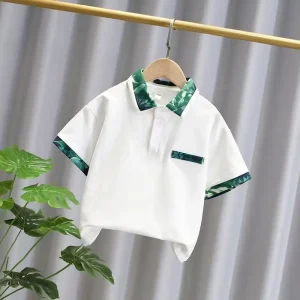 Boy Polo Tshirt with Green Neck and Cotton T Shirt for Kids Christmas Color Clothes for Kids Boys