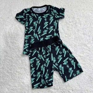 Boy Print Short Sleeve England Style Boy Shirt Set 2 Pcs Suit for Summer