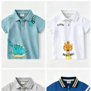 Boy Summer Cartoon Children’s Short-sleeved T-shirt 100% Pure Cotton, Washable Fabric, Knitted Children’s T-shirt