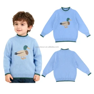 Boy Winter Spring O Neck Long Sleeve Thick Knit Sweaters Custom Children Blue Cotton Spandex
