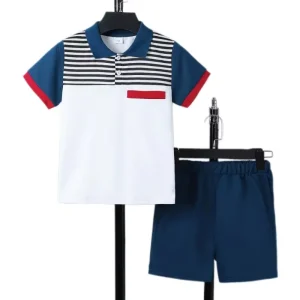Boy’S Summer Children 2 Piece Polo Neck Short Sleeve T Shirts Shorts Trendy Sets Clothing Outfit Sets