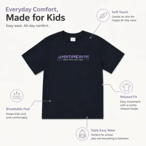 Boys 100% Cotton Breathable Anti Pilling Streetwear Black T Shirt Dropped Shoulder Graphic Tee Oversized Crew Neck Short
