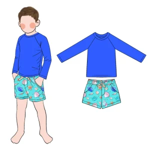 Boys 2 Piece Swim Trunks Set Long Sleeve Top Shorts Set Swimsuit
