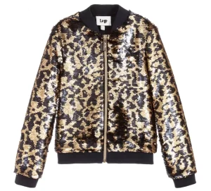 Boys Autumn Reversible Glitter Sequin Bomber Jacket Kids Leopard Print Gold Zip Lined Long Sleeve Varsity Coat Toddler Party
