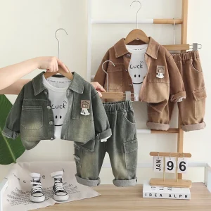 Boys’ Autumn Spring Clothes Children’s Denim Jacket Long-sleeved Three-piece Suit Boys Clothing Set