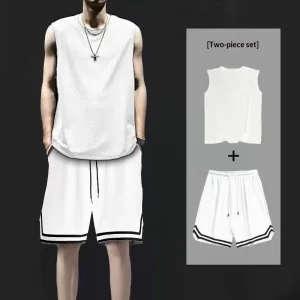 Boys’ Basketball Uniform for Summer Thin Ice Silk Quick dry Youth Tank Top and Shorts Stylish Casual Solid Pattern Sports Set