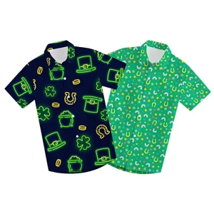 Boys Button Down Shirts Hawaiian Cartoon Print Slim Fit Short Sleeve Dress Shirt Cute Top for Kids