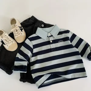 Boys Casual Autumn Polo Shirt Long Sleeve T Shirt with Turn Down Collar Children’s Thin Spring Sweatshirt Top