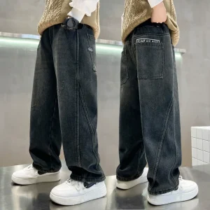 Boys Casual Denim Pants Spring Autumn Trendy Kids Clothing 4-15 Years Solid Colors Children Boys Jeans