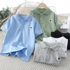 Boys’ Casual Solid Polo T Shirt, Soft Pique Cotton Children’s Top for Toddler to Kids