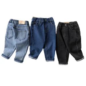 Boy’s Casual Straight Leg Jeans Long Pants Knitted Denim Toddler Boys for Spring & Autumn Washed