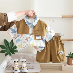 Boys Casual Summer Short-Sleeved Suit Fashionable Baby Shirt Cartoon Trendy Thin Two-Piece Set for Kids New Winter Trends