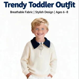 Boy’s Casual Sweater Warm Breathable Winter Design Zipper Lapel ODM Supply Anti-pilling Full Sleeve Front Logo Viscose Blend