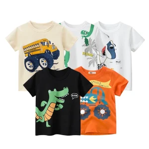 Boys Casual T Shirt Small Cartoon Design Short Sleeve Round Neck Summer Tops T Shirt Clothes