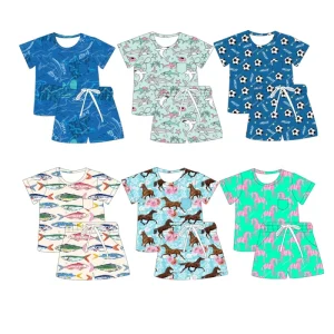 Boys Children Breathable Short Sleeve Suits Summer Toddler Kids Round Neck Pullover Print 2 Pieces for Daily Wear