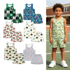 Boys Children Summer Clothing Custom Printing Size Sleeveless tank Top and Shorts Toddler Boys Two Piece Set