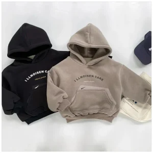 Boys Children’s Round Neck Hooded Clothes Plush Thickened Sweater