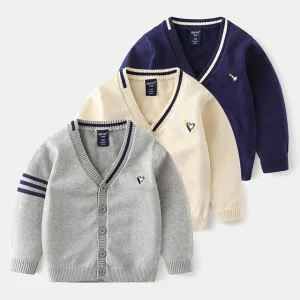 Boys Clothing Flat Knitting Warm Sweater Coat of Many Colors With Cute Cartoon Dog Patterns