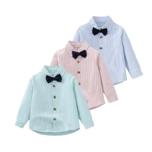 Boys’ Cotton Casual Shirt Children’s Spring Long Sleeve Striped Turn-down Collar Baby Clothes Korean Style