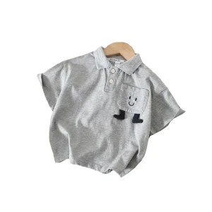 Boys Cotton Polo Shirt Summer Clothing Small Medium Children’s for Face Embroidery Short sleeved T shirt Loose