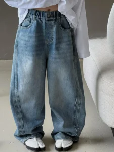 Boy’s Denim Jeans for Big Kid Casual Straight Washed Light colored Autumn Outfit Korean style Trendy Style