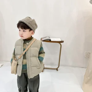 Boys’ Fashionable Comfortable Quilted Vest Autumn Winter Casual Loose Versatile Jacket Toddlers Kids Trendy Korean Style